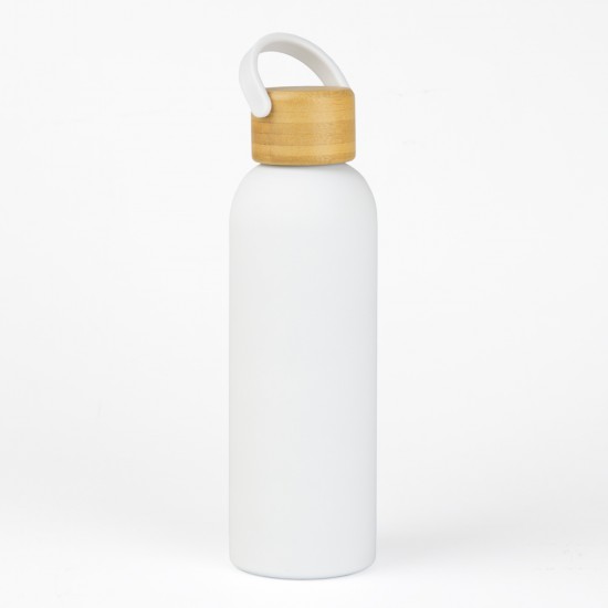 Botella Doble Pared Tapa Bambu Blanco