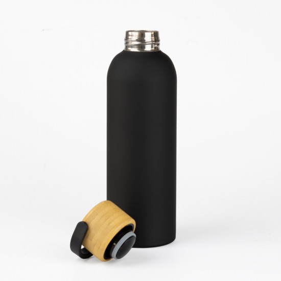Botella Doble Pared Tapa Bambu Negro