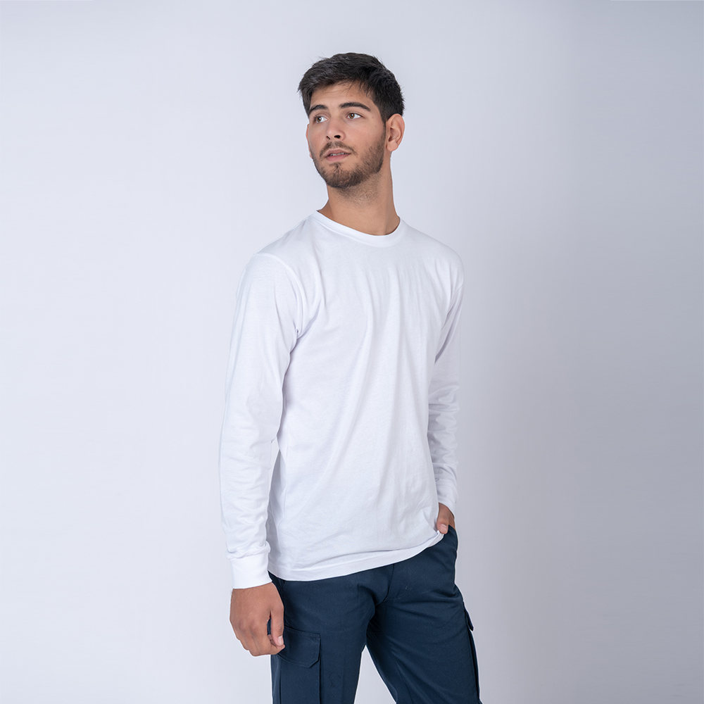 Camiseta Algodón Manga larga con puño Blanca