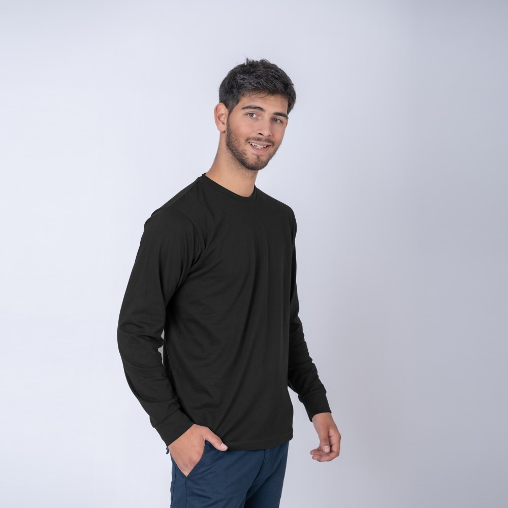 Camiseta Algodón Manga larga con puño Negra