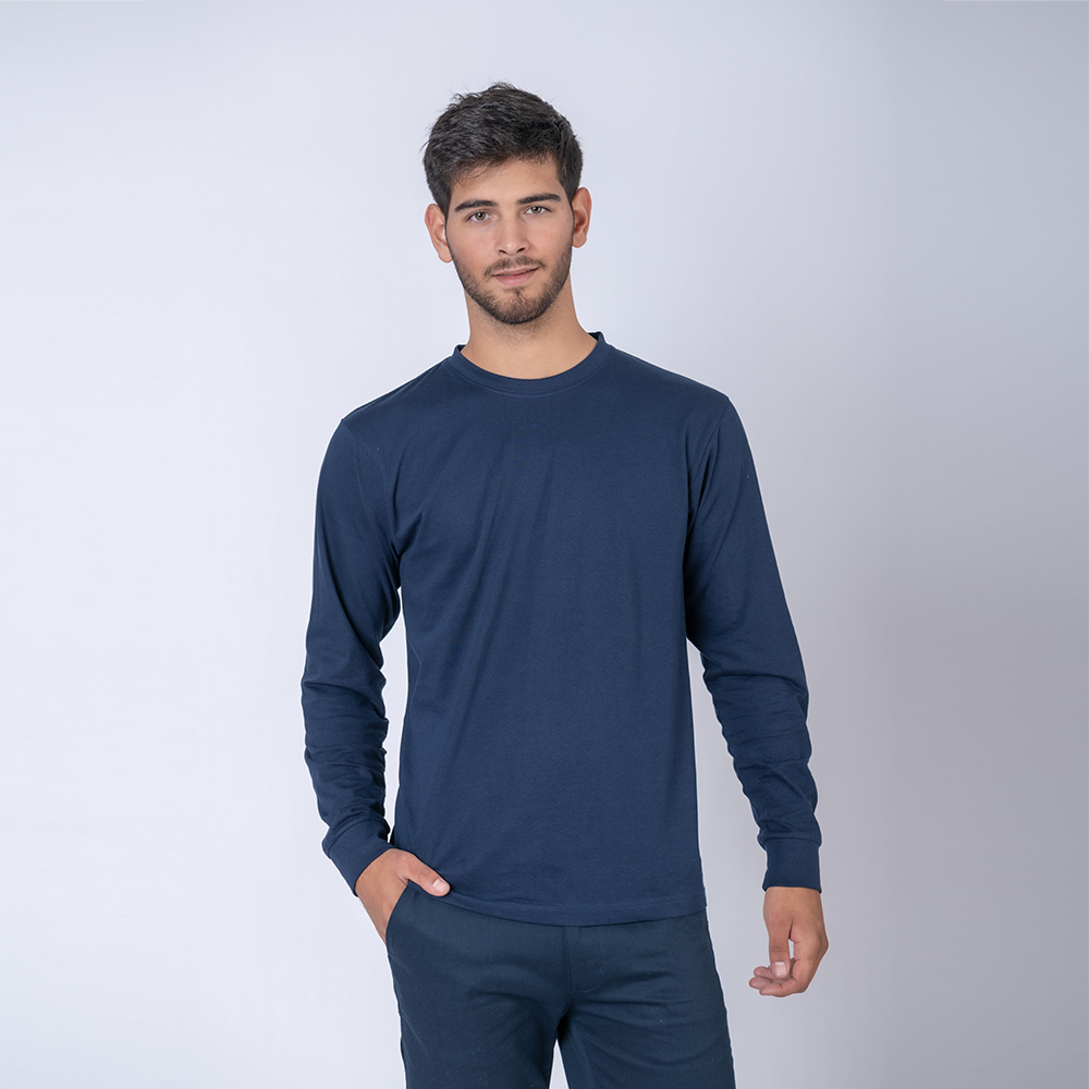 Camiseta Algodón Manga larga con puño Azul marino
