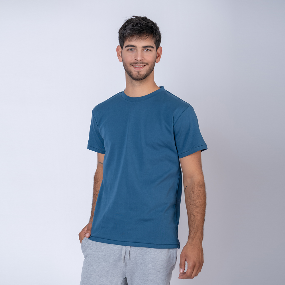 Camiseta algodon premium azul piedra