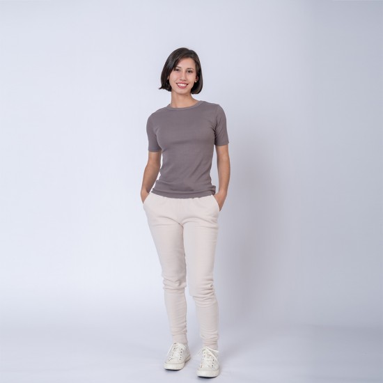 Camiseta dama rib gris topo