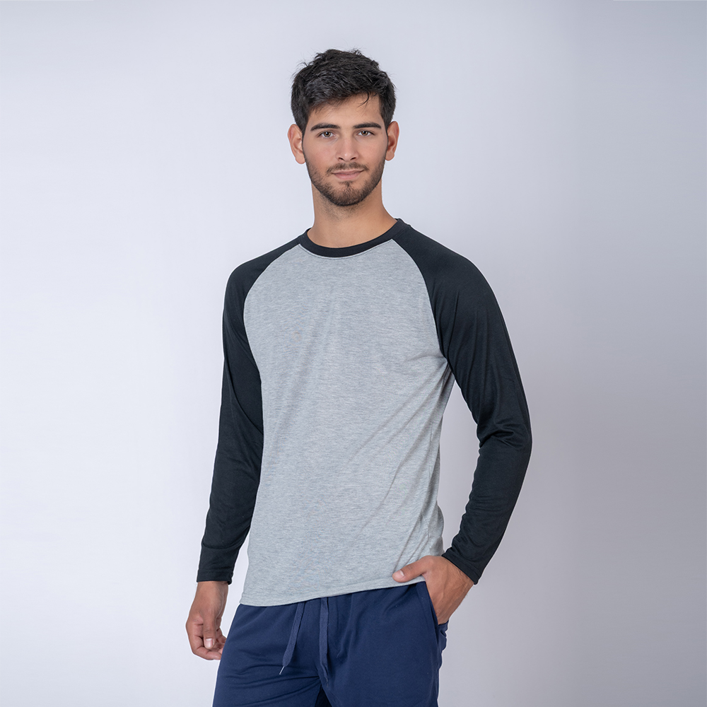 Camiseta Subliprint Manga Larga gris melange/negro