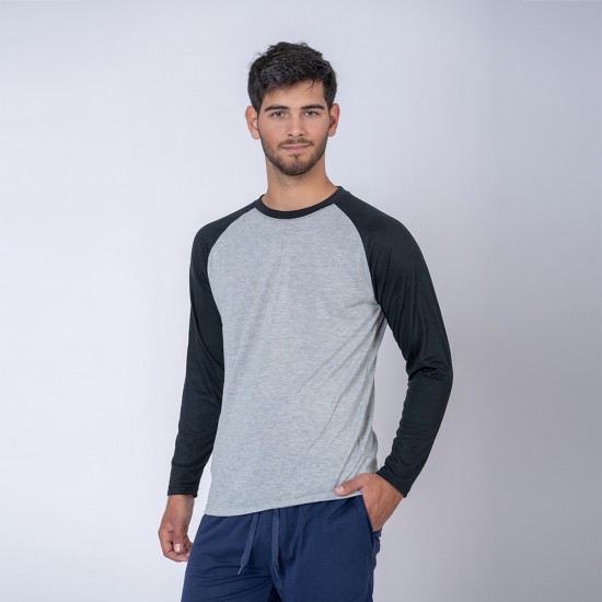 Camiseta Subliprint Manga Larga gris melange/negro