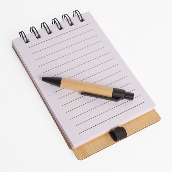 Libreta tapa bamboo con bolígrafo 70 hojas NEGRO
