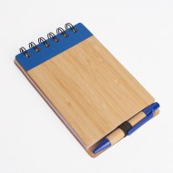Libreta tapa bamboo con bolígrafo 70 hojas AZUL