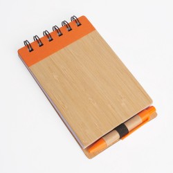 Libreta tapa bamboo con bolígrafo 70 hojas NARANJA