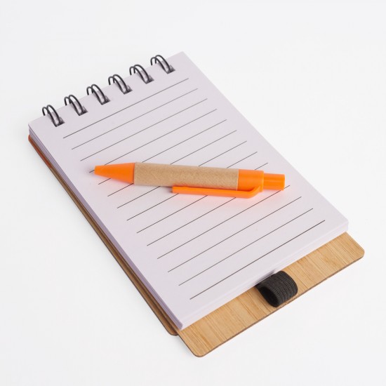 Libreta tapa bamboo con bolígrafo 70 hojas NARANJA
