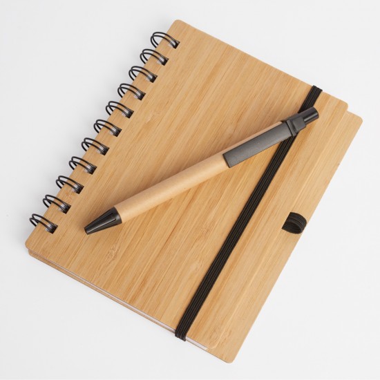 Libreta tapa bamboo con bolígrafo 70 hojas NEGRO