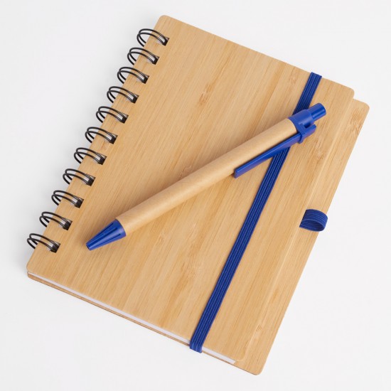 Libreta tapa bamboo con bolígrafo 70 hojas AZUL