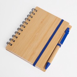 Libreta tapa bamboo con bolígrafo 70 hojas AZUL