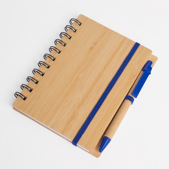 Libreta tapa bamboo con bolígrafo 70 hojas AZUL