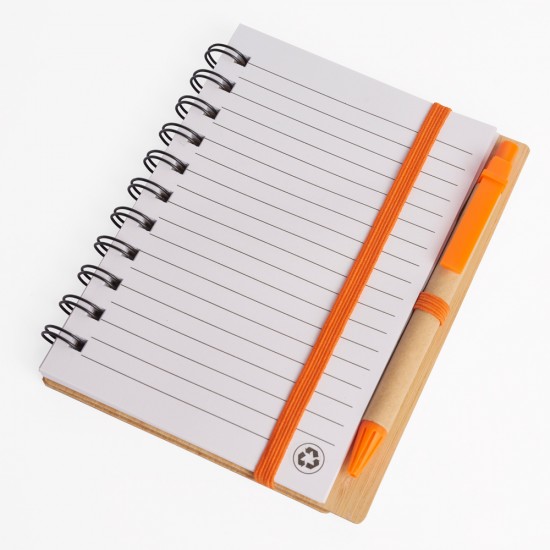Libreta tapa bamboo con bolígrafo 70 hojas NARANJA
