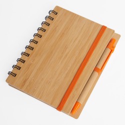 Libreta tapa bamboo con bolígrafo 70 hojas NARANJA