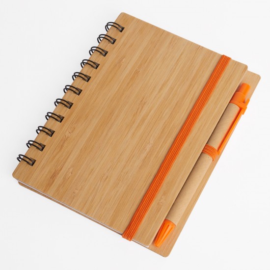 Libreta tapa bamboo con bolígrafo 70 hojas NARANJA