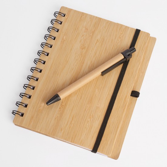 Libreta tapa bamboo con bolígrafo 70 hojas NEGRO