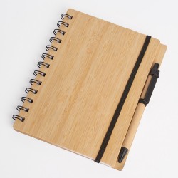 Libreta tapa bamboo con bolígrafo 70 hojas NEGRO