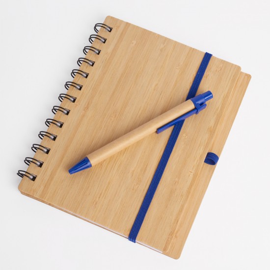 Libreta tapa bamboo con bolígrafo 70 hojas AZUL