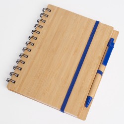 Libreta tapa bamboo con bolígrafo 70 hojas AZUL