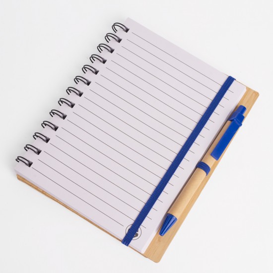 Libreta tapa bamboo con bolígrafo 70 hojas AZUL