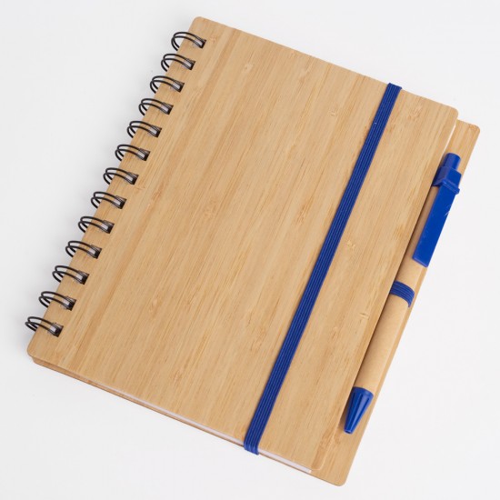 Libreta tapa bamboo con bolígrafo 70 hojas AZUL