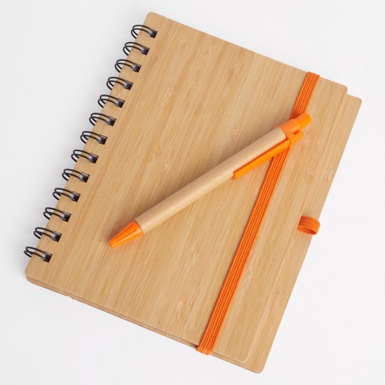 Libreta tapa bamboo con bolígrafo 70 hojas NARANJA