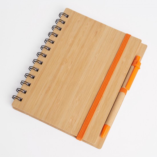 Libreta tapa bamboo con bolígrafo 70 hojas NARANJA