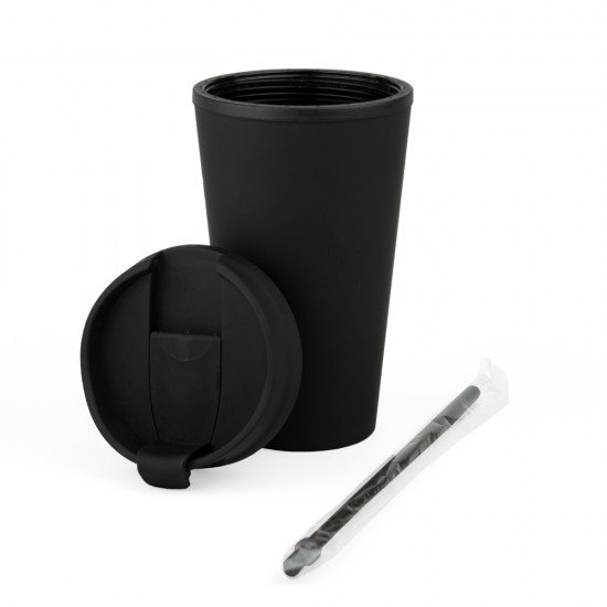 Vaso Plastico 450ml con Sorbito Negro