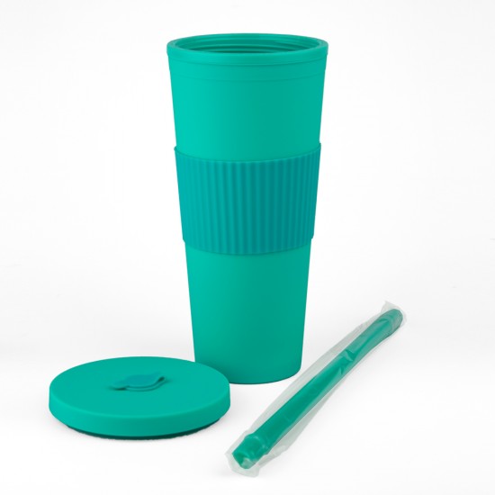 Vaso Plastico 680ml con Sorbito Turquesa