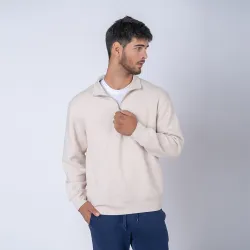 Buzo Felpa Medio Cierre Metal Beige