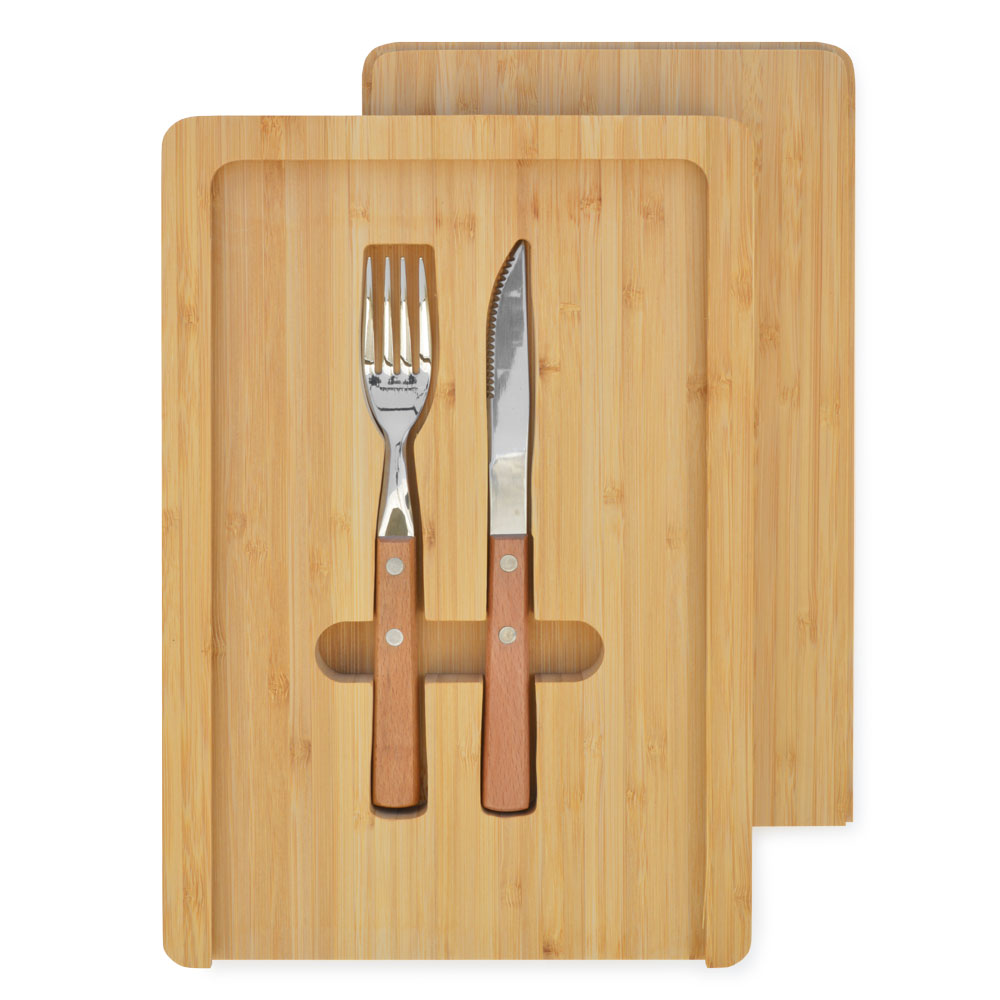 Tabla Parrillera Bamboo Premium con tapa y cubiertos 30x20 cm