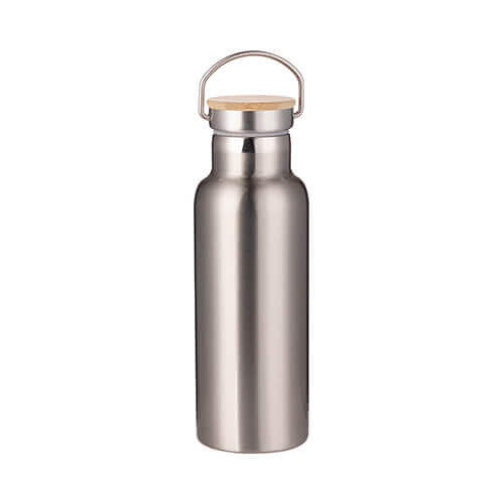 Botella Acero/Bambu 500ml Plata