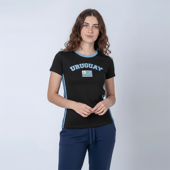 Camiseta Dama Bandera Uruguay Negro